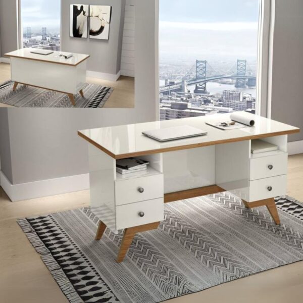 Mesa de Escritório C720VW Off White/Freijó - DALLA COSTA