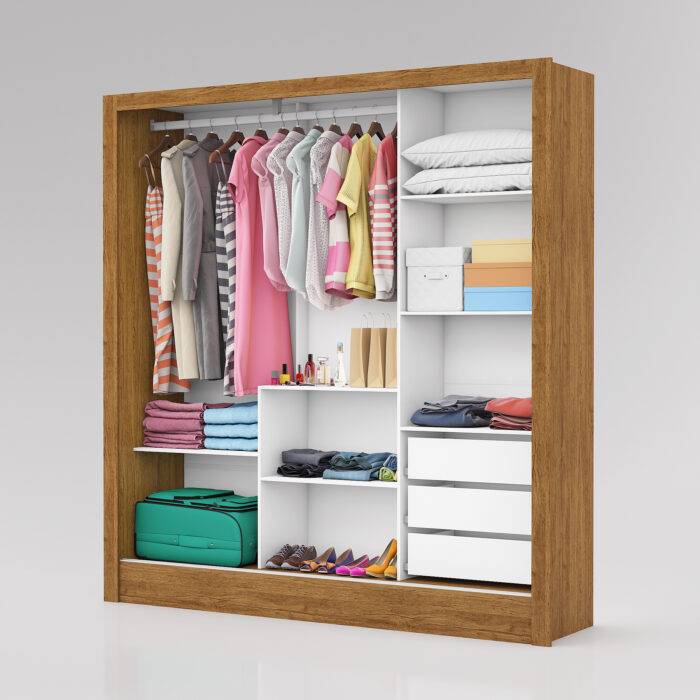 Guarda-Roupa 3 Portas Dubai/Santiago (Sem espelho) Cinamono/Branco  – CARIOCA MÓVEIS - Imagem 3