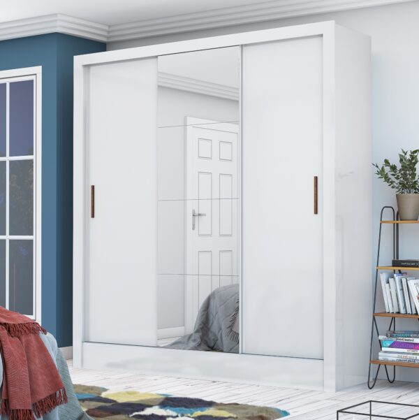Guarda-Roupa 3 Portas Dubai/Santiago Plus(1 Porta espelhada) 1,79 m Branco – CARIOCA MÓVEIS
