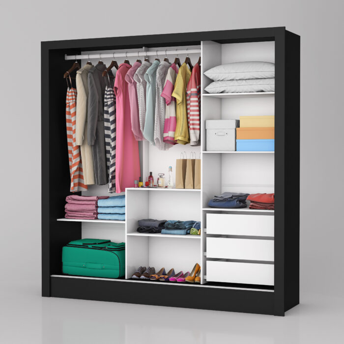 Guarda-Roupa 3 Portas Dubai/Santiago Plus(1 Porta espelhada) 1,79 m Preto – CARIOCA MÓVEIS - Imagem 3