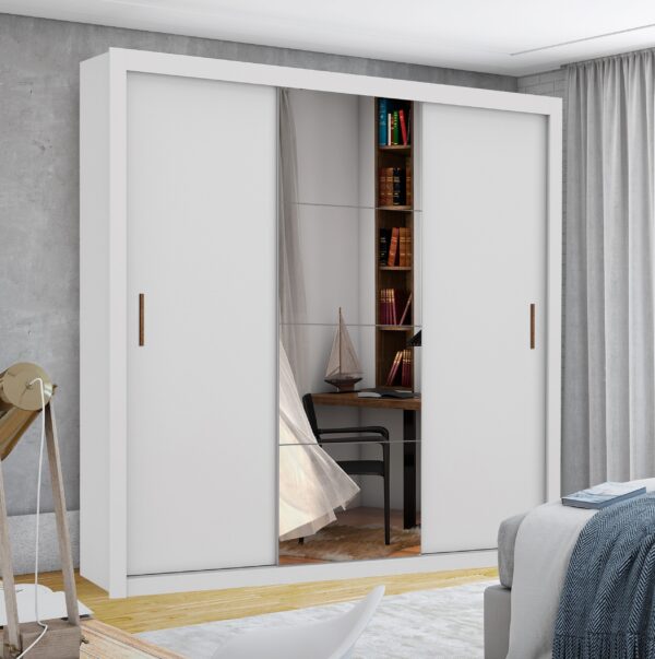 Guarda-Roupa Veneza/Clara Plus(1 Porta espelhada) 1,855 m Branco – CARIOCA MÓVEIS
