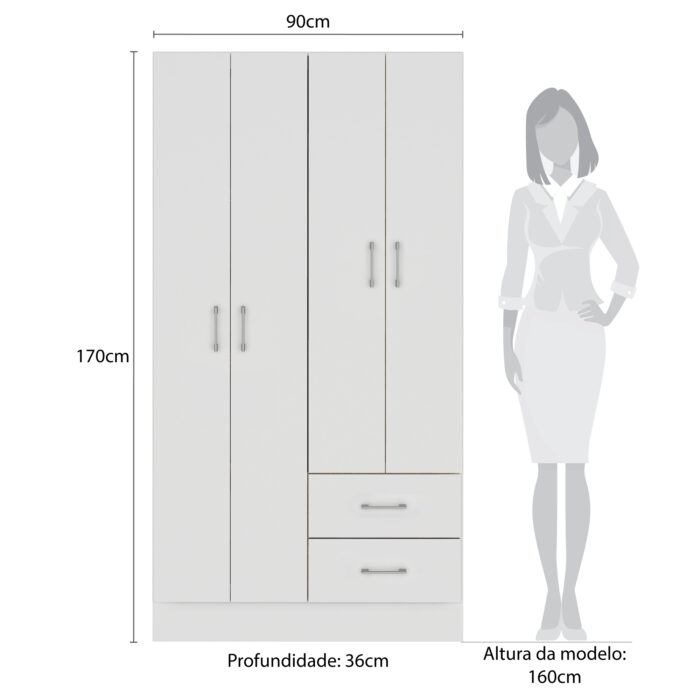 Guarda-Roupa 4 Portas Panamá 4002 0,90 m Branco - FELLICCI - Imagem 3