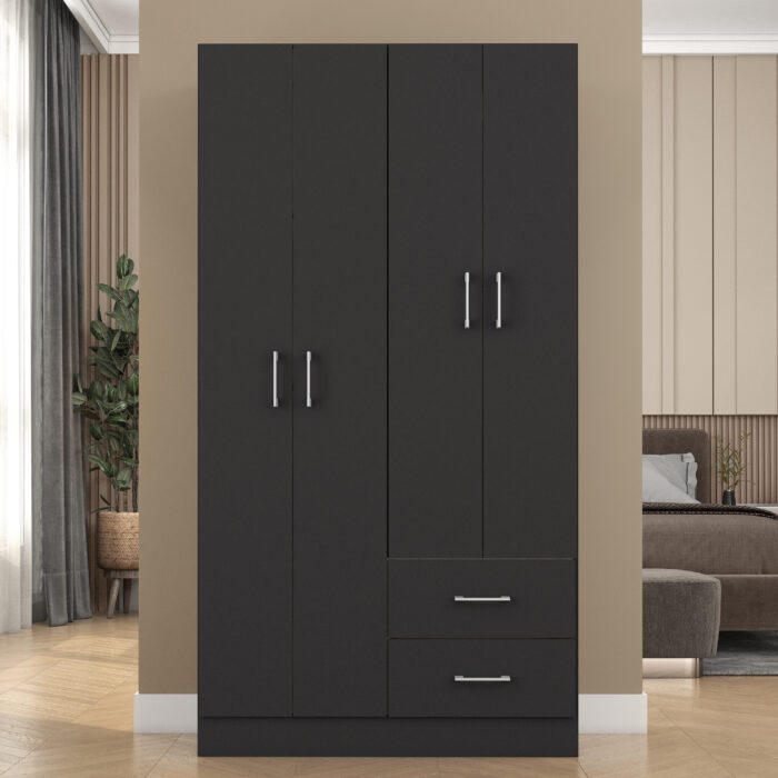 Guarda-Roupa 4 Portas Panamá 4002 0,90 m Preto - FELLICCI - Imagem 2