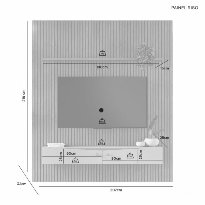 Home Suspenso até 75" Riso Cinamono/Off White - JCM MOVELARIA - Imagem 3