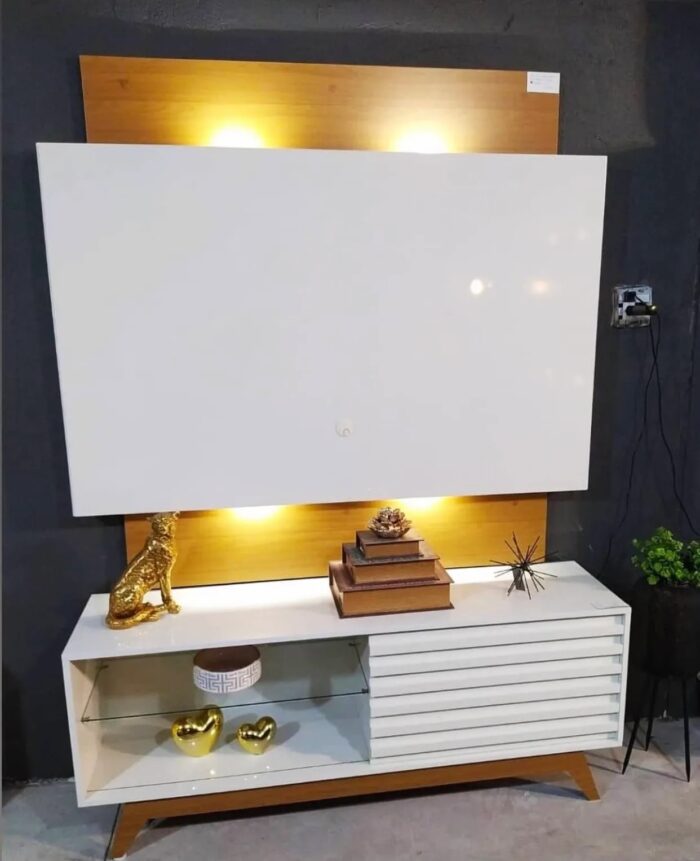 Home p/ TV até 55” Unicke – 100% MDF – P/ Tv Até 55'' – OffWhite/Freijó – DALLA COSTA - Imagem 3
