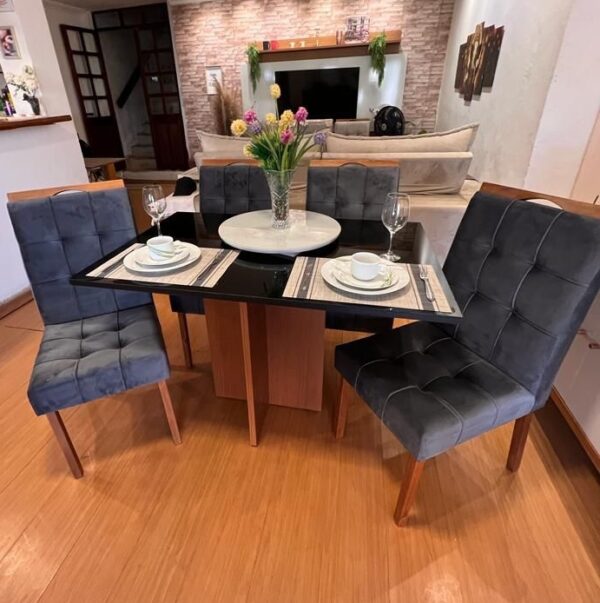 Mesa Los Angeles 90 Cinamono/Preto com 4 Cadeiras Sophia/Capri Veludo Grafite – MINASPLAC + WM DECOR