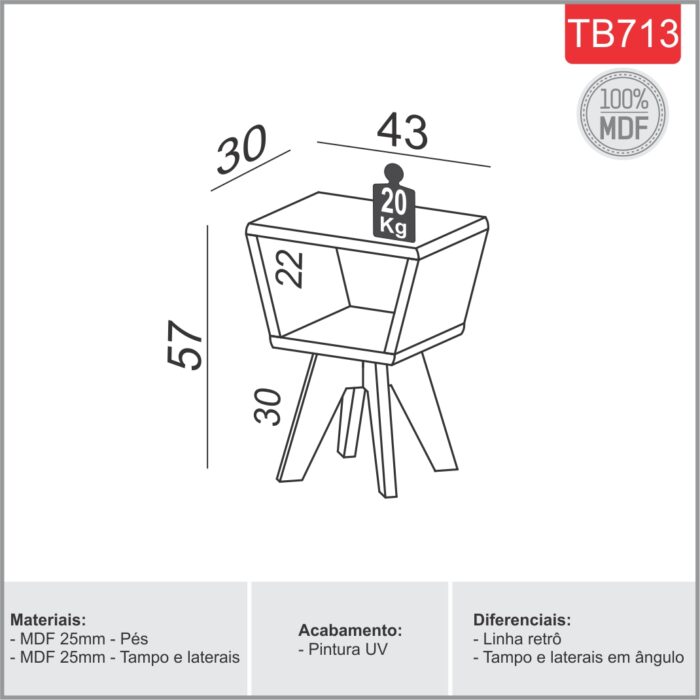 Mesa de Canto Angular – TB713 - OffWhite/Freijó – Dalla Costa - Imagem 2