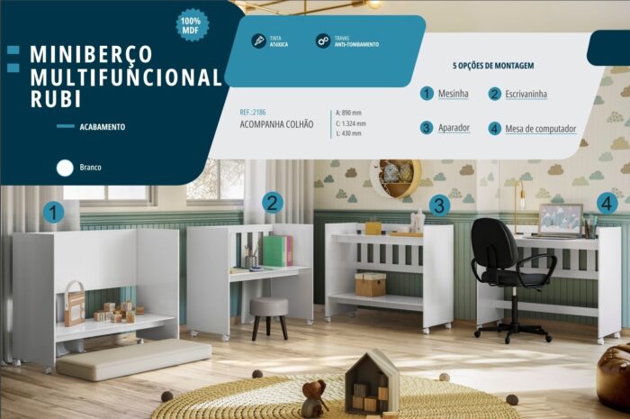 Miniberço Multifuncional Rubi Branco - TIGUS MÓVEIS - Imagem 4