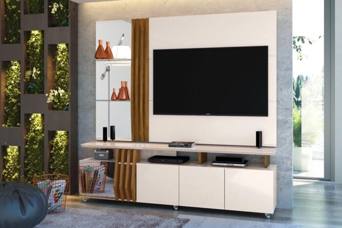 Painel + Bancada até 55″ Donna Off White/Demolição – DJ MÓVEIS