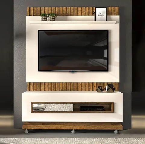 Rack com Painel Ripado para TV 60 Polegadas Vitti 100% MDF Off White/Demolição DJ Móveis