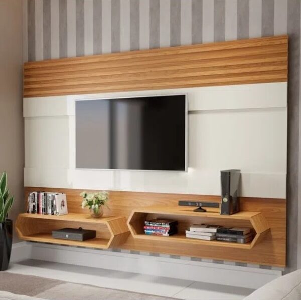 Painel Mônica – 100% MDF em Laca – P/ Tv Até 65'' – OffWhite/Freijó – PA22 – DALLA COSTA