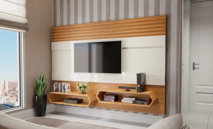 Painel Mônica – 100% MDF em Laca – P/ Tv Até 65'' – OffWhite/Freijó – PA22 – DALLA COSTA - Imagem 2