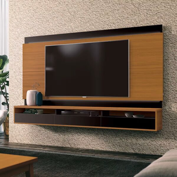 Painel até 75″ Savoy 2.0 Cedro Natural/Preto – EDN MÓVEIS