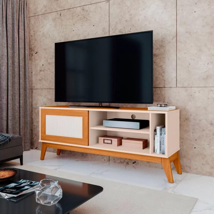 Rack até 55" Cayman Off White/Cedro - EDN MÓVEIS
