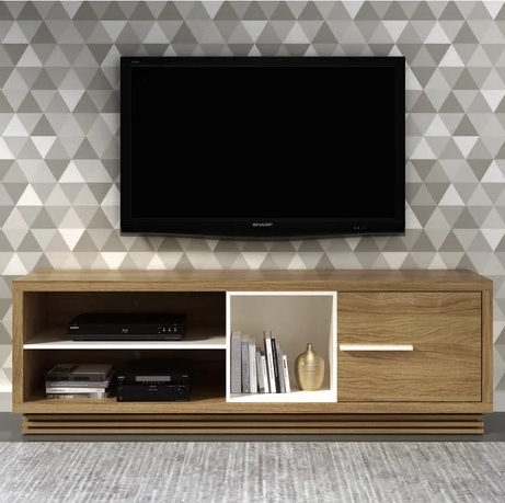 Rack Bancada TV até 65" 3 Nichos e 1 Porta RA2002 Natural e Off White Tecnomobili