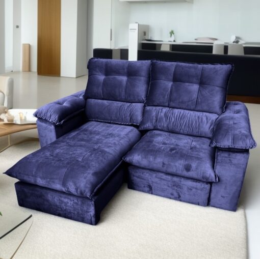 Sofá Retrátil e Reclinável Suíça 2,10 m Azul – LEO DECOR