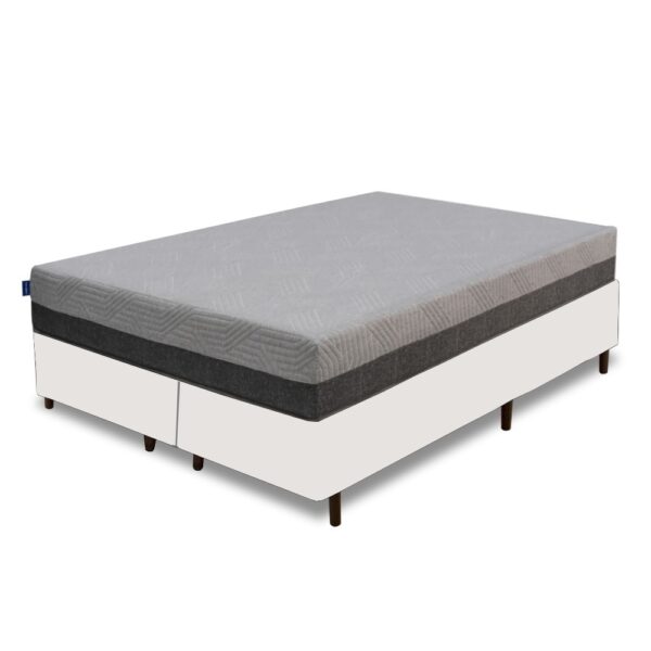 Colchão Queen D28/D40 Fit Visco + Base Box Simples Corino Branco – UMAFLEX + BIOSTAR