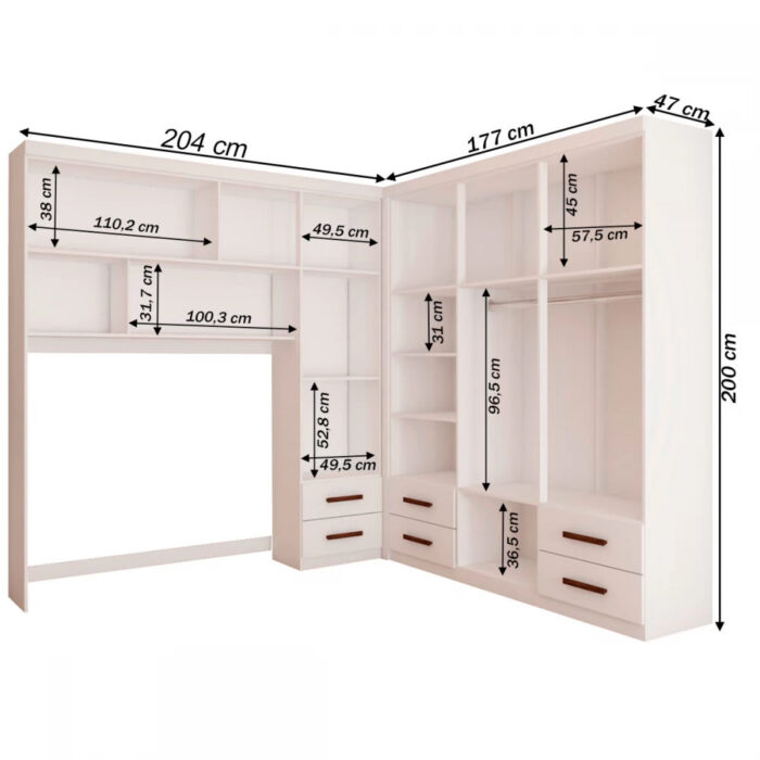 Modulado 4 Portas + Guarda-Roupa 6 Portas Hércules (Com Espelho) Branco - CARIOCA MÓVEIS - Imagem 3