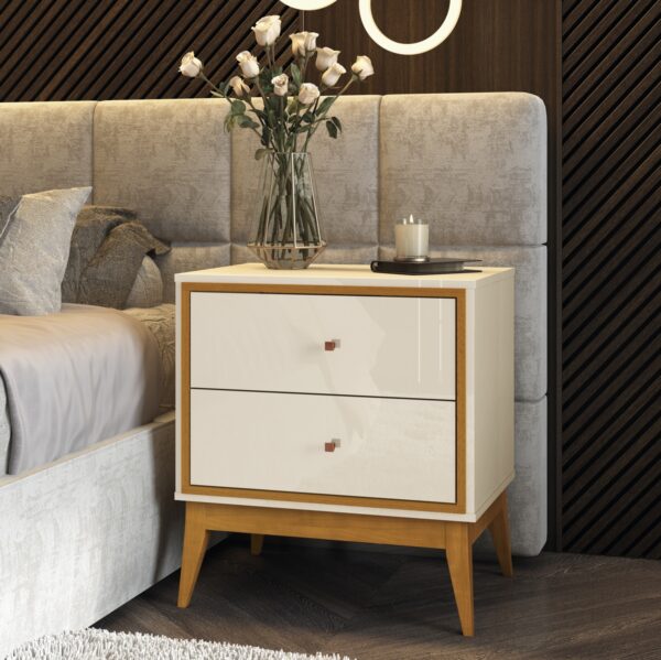 Mesa de Cabeceira Lucca Off White/Cedro - EDN MÓVEIS
