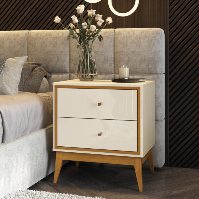 Mesa de Cabeceira Lucca Off White/Cedro - EDN MÓVEIS