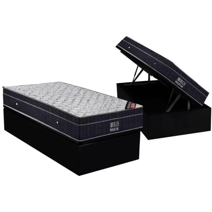 Colchão Solteiro Airtech Progressive D26 + Base Box Baú Biostar Preto – ORTOBOM + BIOSTAR