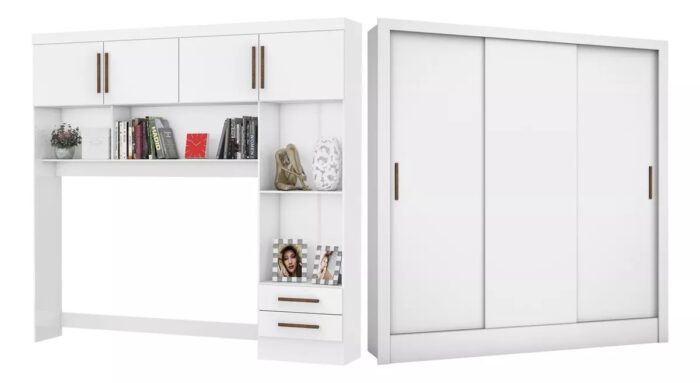 Modulado 4 Portas + Guarda-Roupa 3 Portas Dubai/Santiago Branco – CARIOCA MÓVEIS - Imagem 7