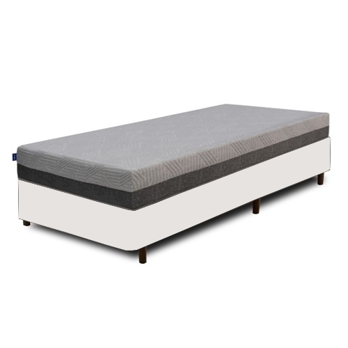 Colchão Solteiro D28/D40 Fit Visco + Base Box Simples Corino Branco – UMAFLEX + BIOSTAR