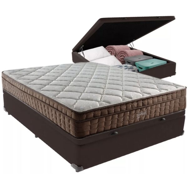 Colchão Casal Star One D28/AG D70 + Base Box Baú Corino Marrom – ANJOS COLCHÕES + ALTO NÍVEL CAMAS E COLCHÕES