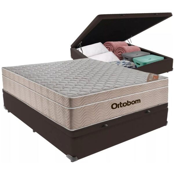 Colchão Casal Airtech Springpocket + Base Box Baú Marrom – ORTOBOM + BIOSTAR