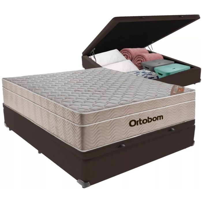 Colchão Casal Airtech Springpocket + Base Box Baú Marrom – ORTOBOM + BIOSTAR