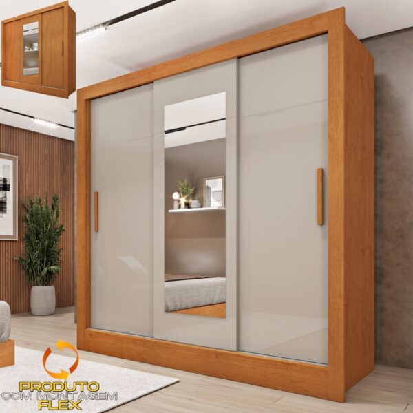 Guarda-Roupa 3 Portas Valência 1,90 m Cinamono/Off White/Cinamono - TCIL