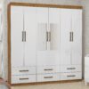 Guarda-Roupa 6 Portas(Com Espelho/Sem Pés)Dallas 1,53 m Cinamono/Branco – CARIOCA MÓVEIS