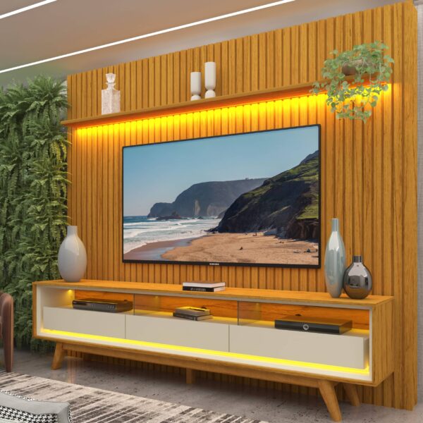 Painel até 85" Nobre 230 Naturale + Rack Requinte 212 Naturale/Off White - GELIUS