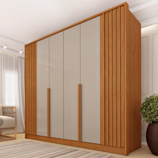 Guarda-Roupa 6 Portas Guarani Ripado 2,44m Cinamono/Off White - TCIL