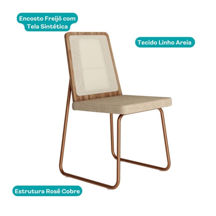 Kit 2 Cadeiras Wood 1751 Rosê Cobre/Linho Areia/Freijó - CARRARO MÓVEIS - Imagem 2