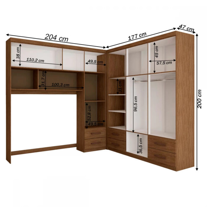 Modulado 4 Portas + Guarda-Roupa 6 Portas Hércules (Com Espelho) Cinamono – CARIOCA MÓVEIS - Imagem 3