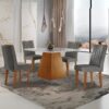 Mesa Luna 90 Canto Copo Imbuia/Ripado/Off White com 4 Cadeiras Jade Linho Grafite – RUFATO