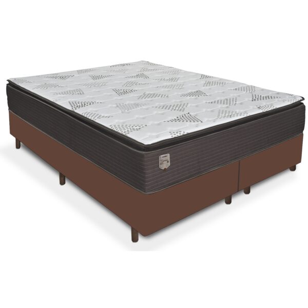 Colchão Queen D26 Ravena + Base Box Simples Avalon Corino Marrom – UMAFLEX + AVALON COLCHÕES