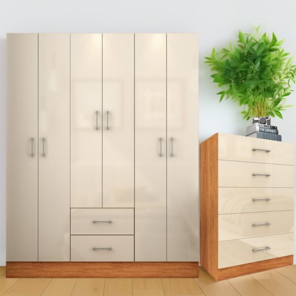 Guarda-Roupa 6 Portas Jamaica 6002 + Cômoda 5 Gavetas Aruba Cinamono/Off White – FELLICCI