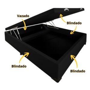 Base Box Casal Baú Corino Preto – ALTO NÍVEL CAMAS E COLCHÕES