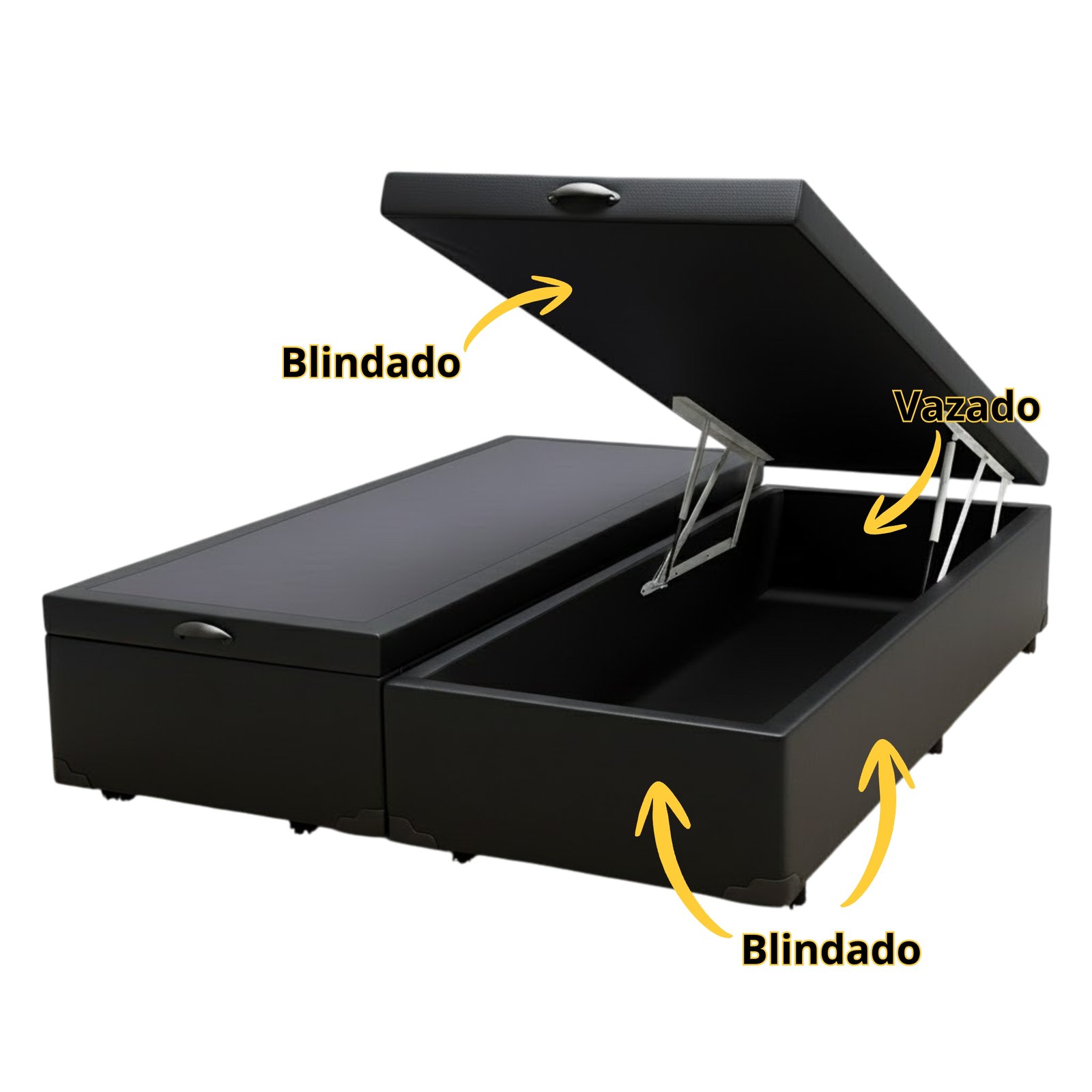 Base Box Queen Baú Corino Preto - ALTO NÍVEL CAMAS E COLCHÕES - Imagem 2