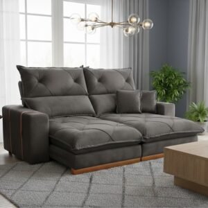 Sofá Retrátil e Reclinável Gran Bello Light 2,50 m Veludo Cinza – QUINE ESTOFADOS