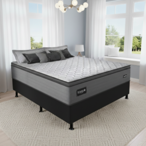 Colchão Casal Texas 29 cm D28 Molas Ensacadas + Base Simples Corino Preto – GAZIN + BIOSTAR