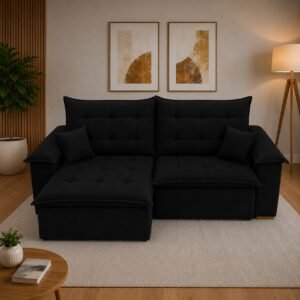 Sofá Retrátil e Reclinável Níger 2,50 m Veludo Preto B013 – TREVO ESTOFADOS