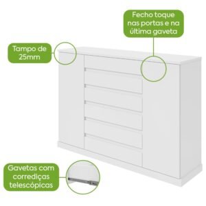 Cômoda 7 Gavetas Vedra Branco – LOPAS