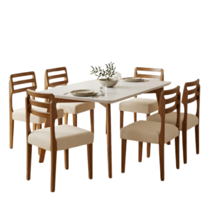 Mesa Anne 180 Mel/Off White com 6 Cadeiras Turquia Linho Palha 311A – HR MOVELARIA