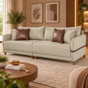 Sofá Living Canela Ref.3067 2,25 m Linho Bege 2119 – LUFER