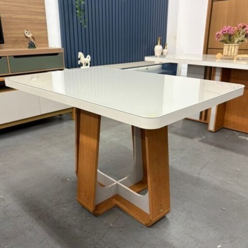 Mesa Sintonia (Tampo Maxi) 170 Amêndoa Clean/Off White com 6 Cadeiras Gênova Veludo Bege Capuccino – LOPAS + ART ASSENTO - Imagem 2