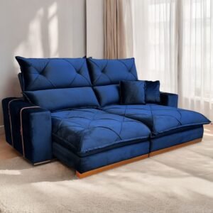 Sofá Retrátil e Reclinável Gran Bello Light 2,50 m Veludo Azul – QUINE ESTOFADOS