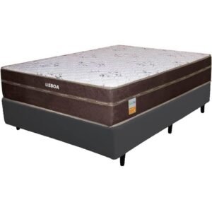 Colchão Casal Lisboa 24 cm D28 Molas Ensacadas + Base Simples Corino Preto – ECOTEC + BIOSTAR